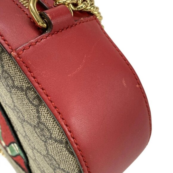 Auth GUCCI Holiday Collection GG Supreme Canvas Mini Chain Bag 409535 Beige Red - Picture 12 of 16
